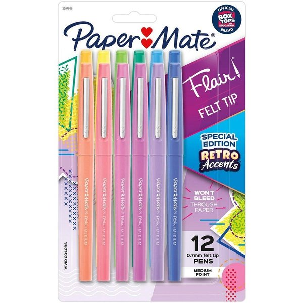Paper Mate Pen, Flair, Medium Point, 12/PK, Assorted PK PAP2097886